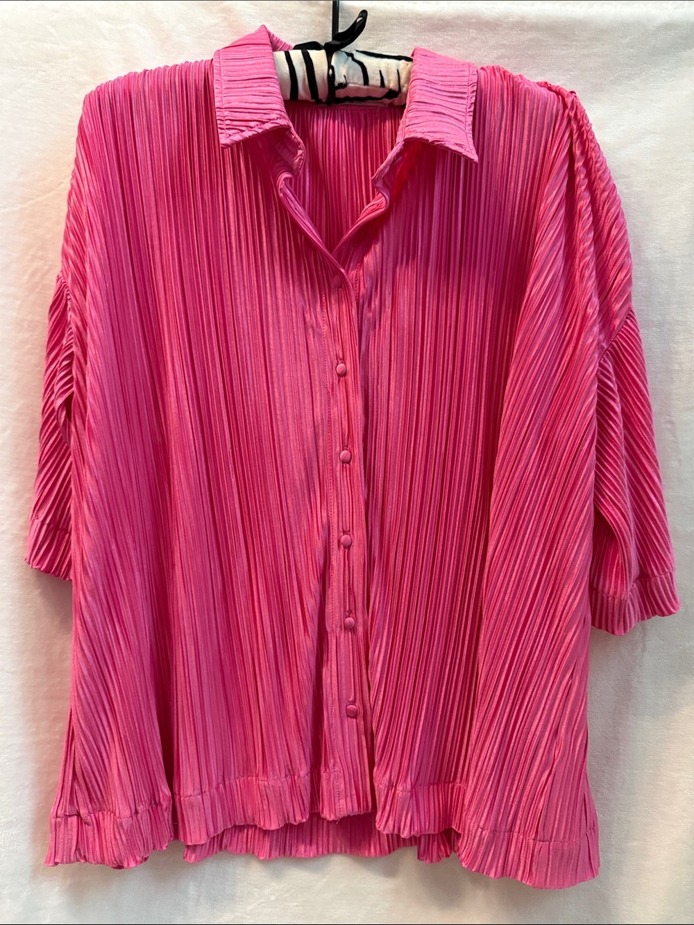 Pleated Button-Front Women's Top in Hot Pink